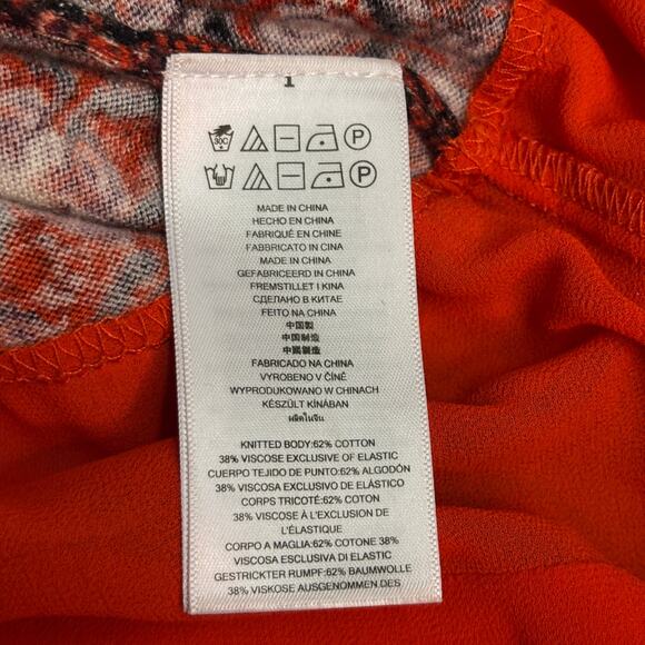 Michael Kors Geometric Print Layered Blouse Sweater Top M Red Orange Mix - Picture 8 of 9